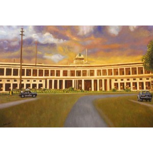 Imran Zaib, Old Airport Karachi, 36 x 60 Inch, Oil on Canvas, Cityscape Painting, AC-IZ-016